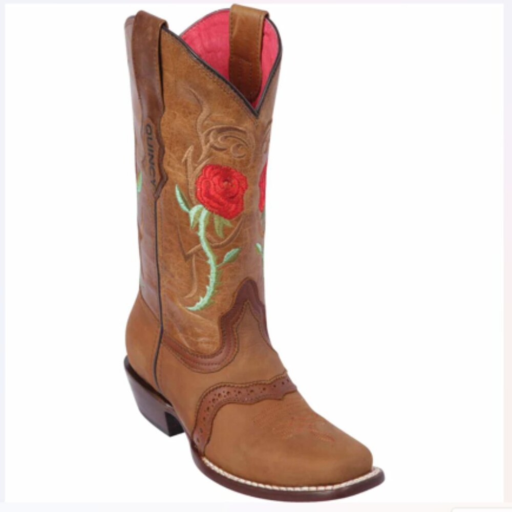 cowgirl boots squared toe rose stitching